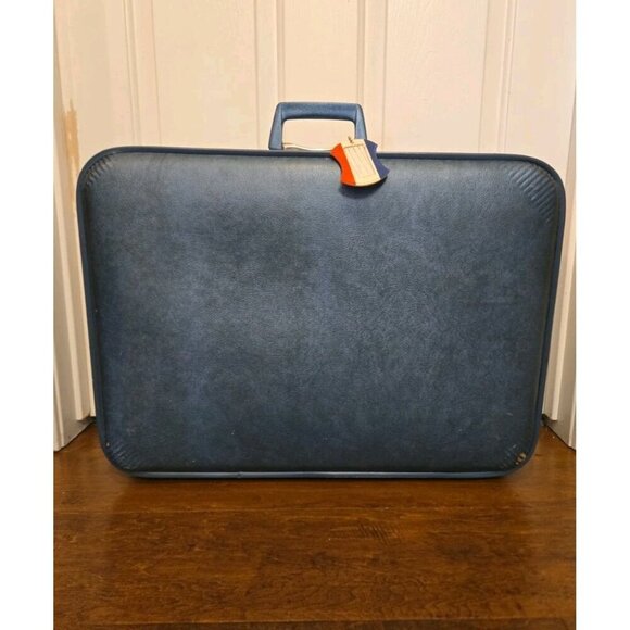 American Tourister Hard Shell Suitcase Luggage Blue With Tag 24.5 X 17.5 Vintage - Picture 1 of 16